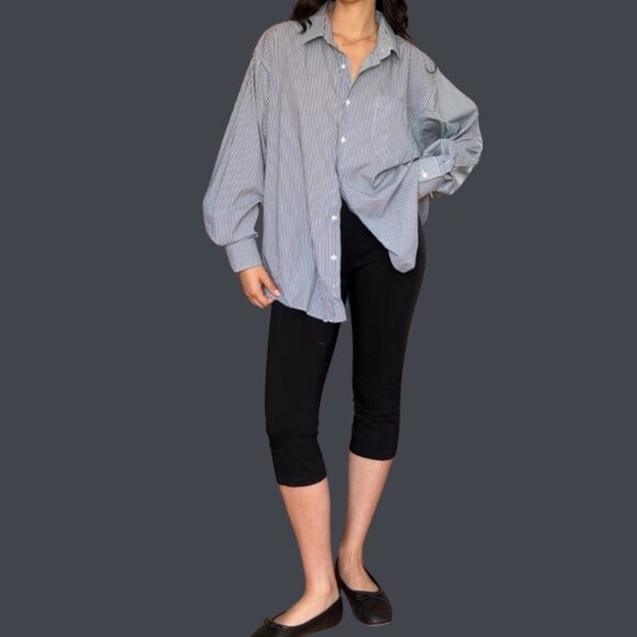 Crocodile 100% Cotton Striped Button-Up Shirt | Navy White Long Sleeve Classic F - Picture 2 of 3